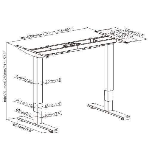 Electric sit-stand desk with dual motors (Reversed) — Black