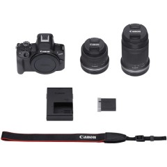 מצלמה דיגיטלית ללא מראה Canon EOS R50 + עדשות RF-S 18-45mm F4.5-6.3 IS STM ו-RF-S 55-210mm F5-7.1 IS STM — שחור