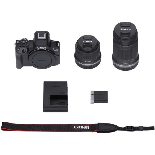 Беззеркальная цифровая камера Canon EOS R50 + объективы RF-S 18-45mm F4.5-6.3 IS STM и RF-S 55-210mm F5-7.1 IS STM — черный