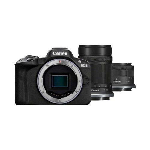 Беззеркальная цифровая камера Canon EOS R50 + объективы RF-S 18-45mm F4.5-6.3 IS STM и RF-S 55-210mm F5-7.1 IS STM — черный