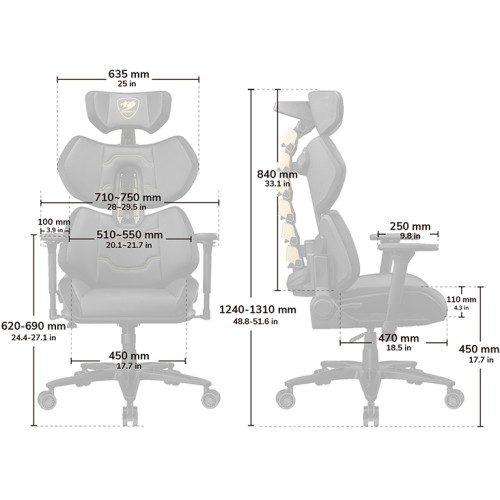 COUGAR Terminator Elite Ergonomic Gaming Chair with 4D Armrests and Aluminum Base — Metallic Silver