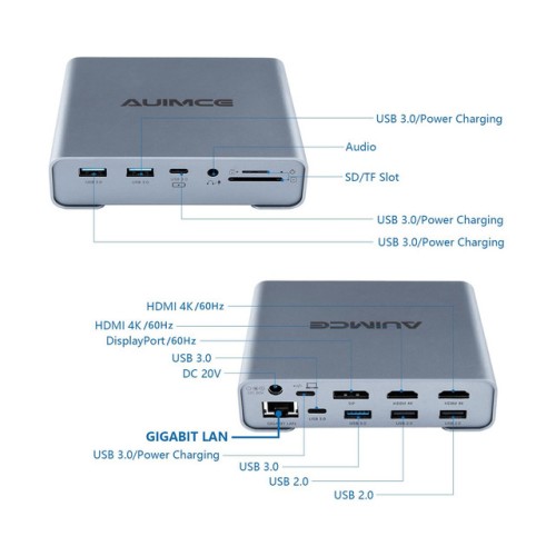 Docking Station Type C Auimce 4K Triple Displays