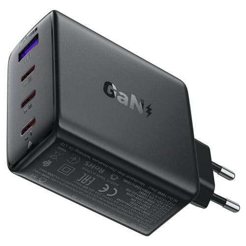 Быстрое сетевое зарядное устройство A94 PD100W GaN (3xUSB-C + 1xUSB-A) с европейской вилкой (EU), черное