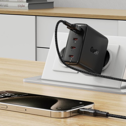 Быстрое сетевое зарядное устройство A94 PD100W GaN (3xUSB-C + 1xUSB-A) с европейской вилкой (EU), черное
