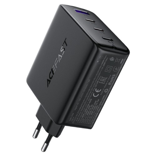Быстрое сетевое зарядное устройство A94 PD100W GaN (3xUSB-C + 1xUSB-A) с европейской вилкой (EU), черное