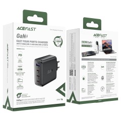מטען קיר מהיר A94 PD100W GaN (3xUSB-C + 1xUSB-A) עם תקע אירופאי (EU), שחור