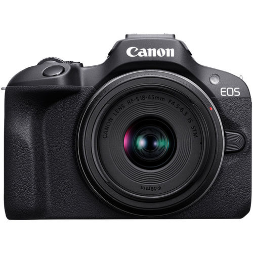 מצלמה דיגיטלית ללא מראה Canon EOS R100 עם עדשת RF-S 18-45mm F4.5-6.3 IS STM + תיק נשיאה + כרטיס זיכרון SD 64GB — שחור