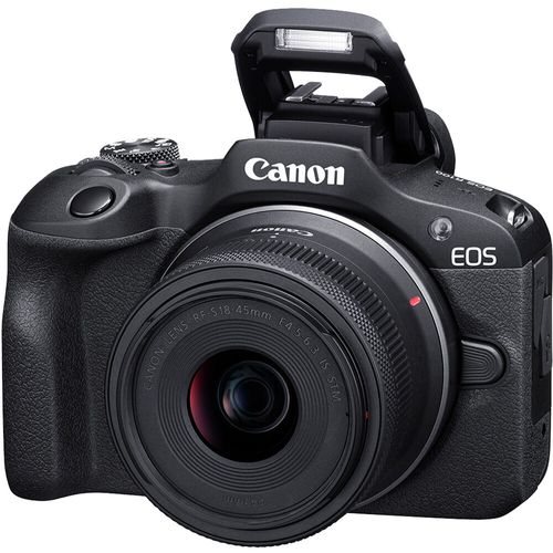 מצלמה דיגיטלית ללא מראה Canon EOS R100 עם עדשת RF-S 18-45mm F4.5-6.3 IS STM + תיק נשיאה + כרטיס זיכרון SD 64GB — שחור