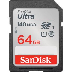 SanDisk Ultra SDXC UHS-I Class-10 memory card with a capacity of 64GB