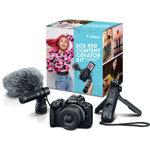 מצלמה דיגיטלית ללא מראה Canon EOS R50 Content Creator Kit + עדשת RF-S 18-45mm F4.5-6.3 IS STM — שחור