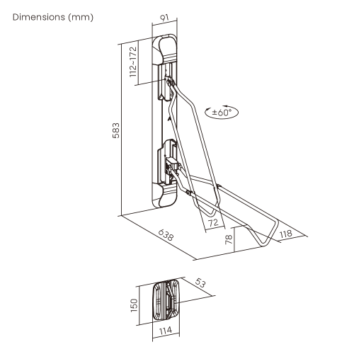 מתקן תלייה לאופניים לקיר מידה M