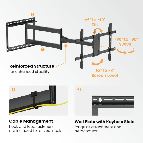 Extended Full-Motion TV Wall Mount 43″–80″