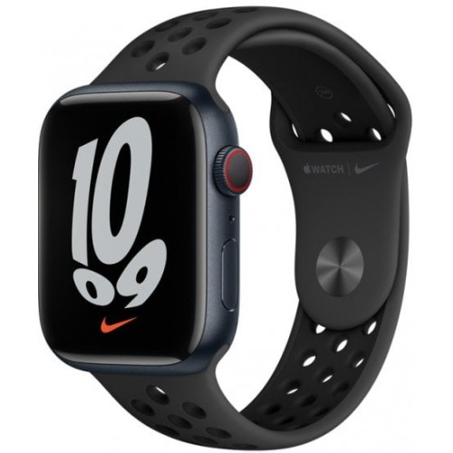 Apple Watch 7 Cellular MKL53HB/A with 45mm SIM in Midnight color.