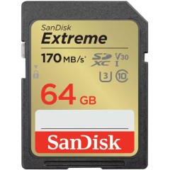 כרטיס זיכרון SanDisk Extreme SDXC UHS-I Class-10 U3 V30 בנפח 64GB