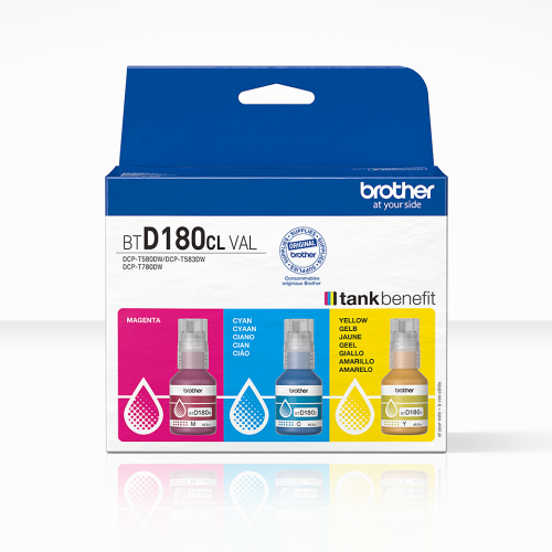 Brother BTD180CLVAL Original Ink Bottle Value Pack (Cyan / Magenta / Yellow) for DCP-T580DW / DCP-T583DW / DCP-T780DW