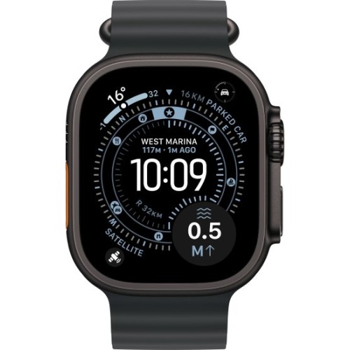 שעון Apple Watch Ultra 3 בגודל 49 מ"מ עם GPS + Cellular בצבע Black Titanium עם רצועת Black Ocean Band — מידה One Size (2025)