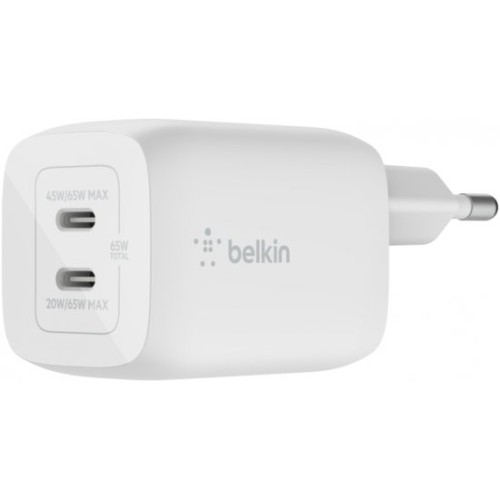 Сетевое зарядное устройство Belkin BoostCharge Pro GaN USB-Cx2 65W (белый)