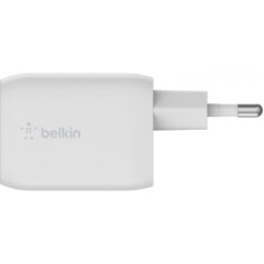 מטען קיר Belkin BoostCharge Pro GaN עם 2 יציאות USB-C בהספק 65W (לבן)