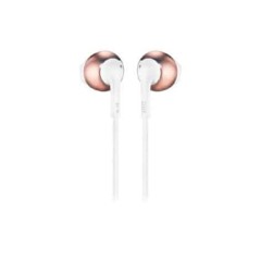 Bluetooth headphones JBL Tune 205BT in white and pink color.