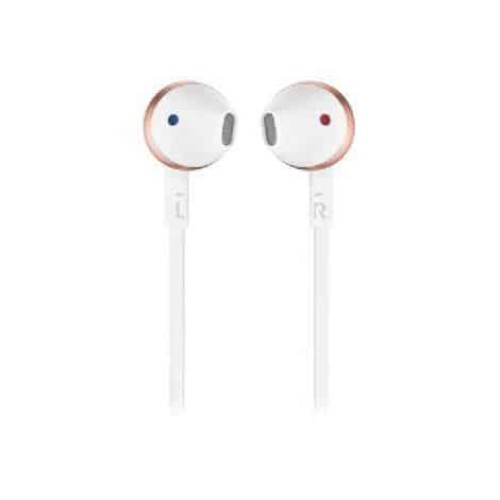 Bluetooth headphones JBL Tune 205BT in white and pink color.