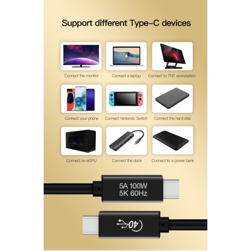 כבל USB C 4.0 40GBPS באורך 1.5 מטר