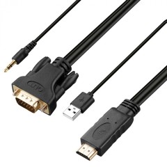 כבל ממיר HDMI TO VGA+AUDIO עם מתח USB באורך 1.8מ