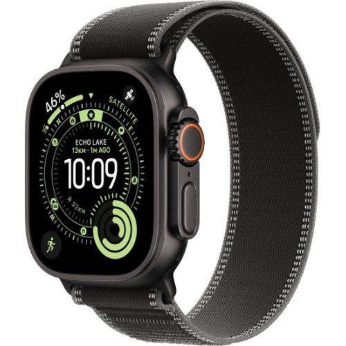 שעון Apple Watch Ultra 3 בגודל 49 מ"מ עם GPS + Cellular בצבע Black Titanium עם רצועת Black/Charcoal Trail Loop S/M (2025)