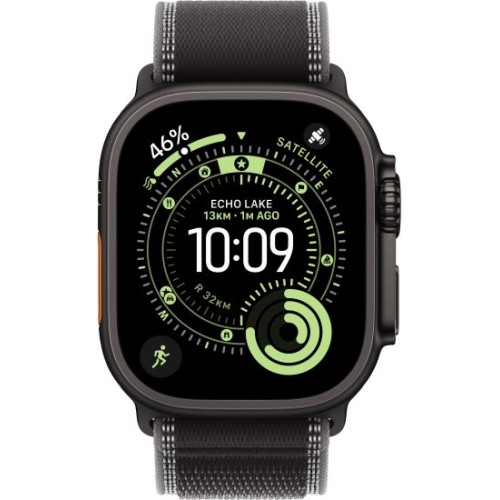 שעון Apple Watch Ultra 3 בגודל 49 מ"מ עם GPS + Cellular בצבע Black Titanium עם רצועת Black/Charcoal Trail Loop S/M (2025)