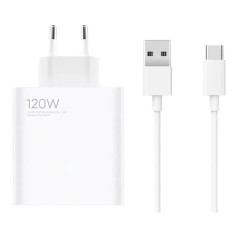 120W USB-A Charger (EU) + USB-A to Type-C Cable — White