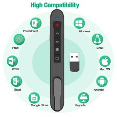 Rechargeable wireless PowerPoint presentation remote with pointer