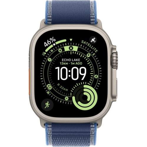 שעון Apple Watch Ultra 3 בגודל 49 מ"מ עם GPS + Cellular בצבע Natural Titanium עם רצועת Blue/Bright Blue Trail Loop S/M (2025)