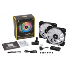 סט מאווררים CORSAIR LL140 ‏140 מ״מ RGB Dual Light Loop LED PWM (2 יח׳) עם Lighting Node Pro