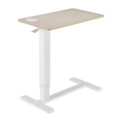 Gas spring side table with hidden casters — White, Natural Wood