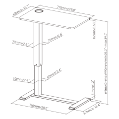 Gas spring side table with hidden casters — Black, Vintage Wood