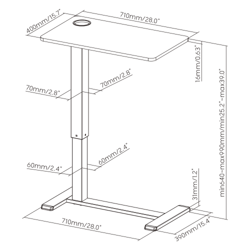 Gas spring side table with hidden casters — Black, Vintage Wood