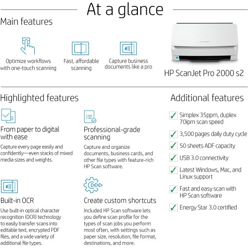 Document scanner HP ScanJet Pro 2000 s2 6FW06A