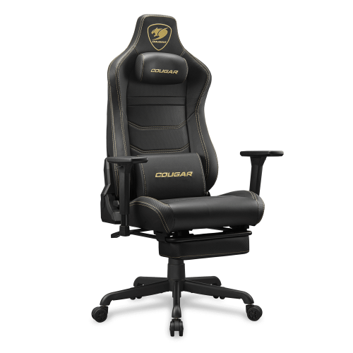 כיסא גיימינג COUGAR Armor Evo S Gold עם הדום רגליים וכרית מגנטית – שחור-זהב