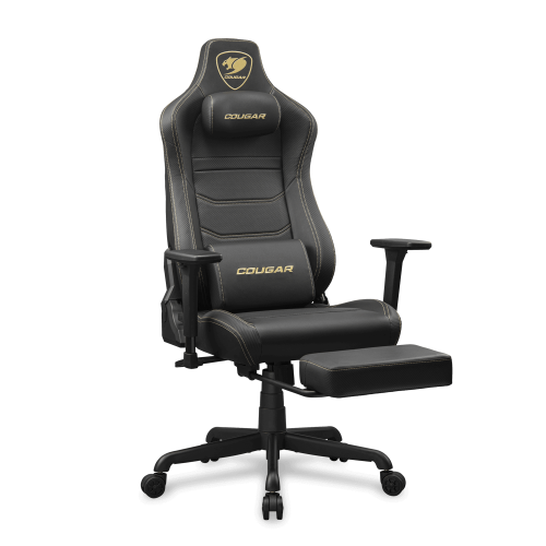 כיסא גיימינג COUGAR Armor Evo S Gold עם הדום רגליים וכרית מגנטית – שחור-זהב