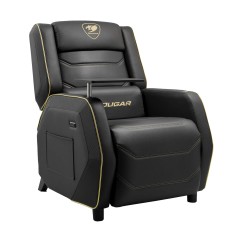 Игровой диван-реклайнер Cougar Ranger Pro Royal с выдвижным столиком и подставкой для ног — чёрно-золотое