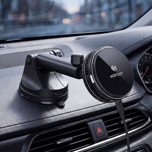 Автомобильный магнитный держатель ACEFAST D67 Qi2 с беспроводной зарядкой 25W — черный