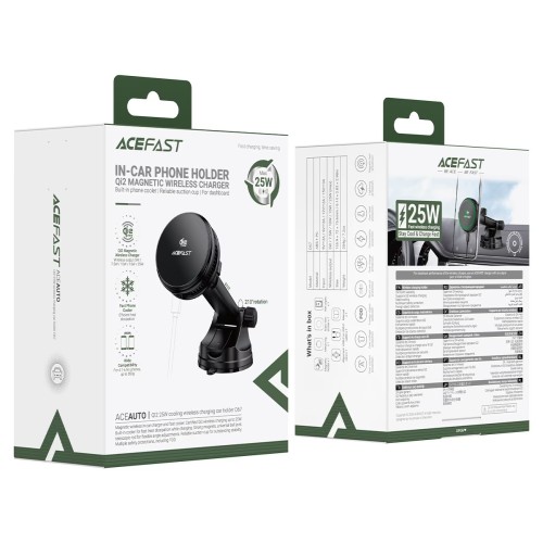 Автомобильный магнитный держатель ACEFAST D67 Qi2 с беспроводной зарядкой 25W — черный