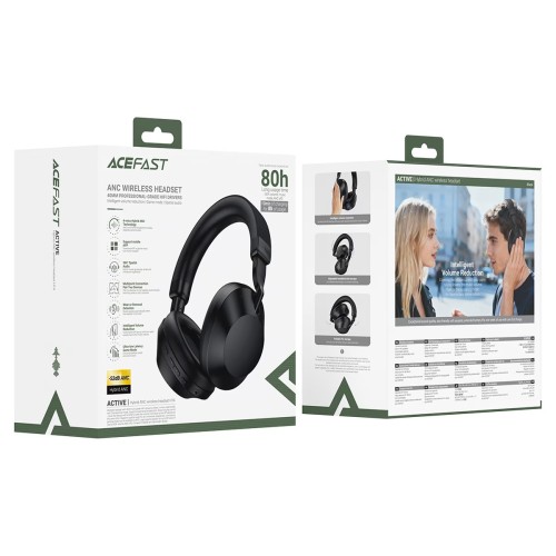 ACEFAST H14 Hybrid ANC Wireless Over-Ear Headphones with Spatial Audio — Black