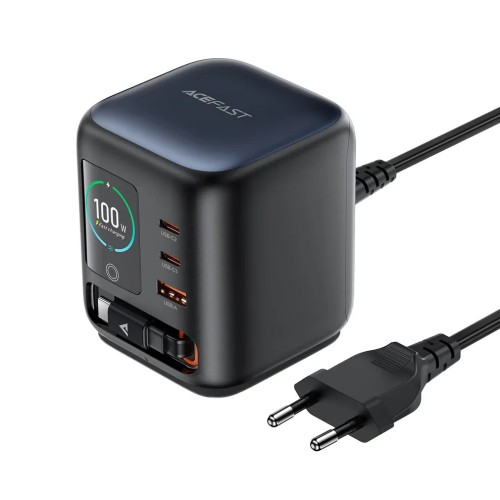 ACEFAST Z10 PD100W GaN Desktop Power Station with TFT Display and Retractable USB-C Cable