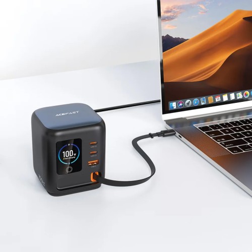 ACEFAST Z10 PD100W GaN Desktop Power Station with TFT Display and Retractable USB-C Cable