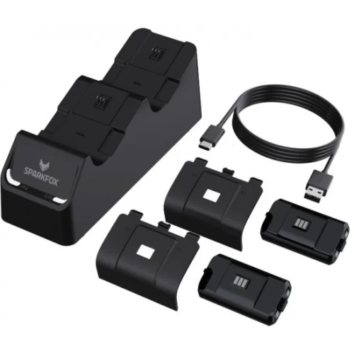 עמדת טעינה כפולה לשלט ספרקפוקס Sparkfox Dual Charging Station עבור Xbox Series X/S + זוג סוללות נטענות 1100mAh