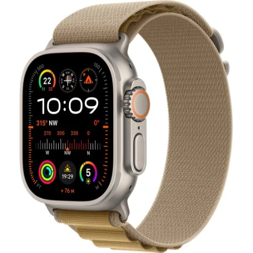 שעון Apple Watch Ultra 2 49mm GPS + Cellular בגודל 44 מ"מ בצבע Natural Titanium Case עם רצועת Tan Alpine Loop — גודל רצועה Small (2024)