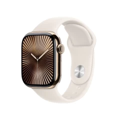 שעון Apple Watch Series 10 GPS + Cellular בגודל 42 מ"מ בצבע Gold Titanium עם רצועת Starlight Sport Band במידה M/L (2024)