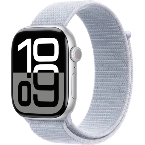 שעון Apple Watch Series 10 GPS + Cellular  בגודל 46 מ"מ בצבע Silver Aluminium עם רצועת Blue Cloud Sport Loop — מידה אחת (2024)