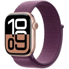 שעון Apple Watch Series 10 GPS  בגודל 42 מ"מ בצבע Rose Gold Aluminium עם רצועת Plum Sport Loop — מידה אחת (2024)