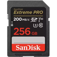 SanDisk Extreme PRO SDXC UHS-I U3 V30 memory card with a capacity of 256GB